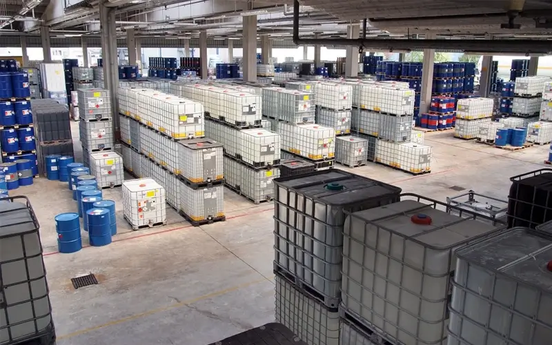 Common Recyclable Industrial Solvents Collection of different industrial solvent containers