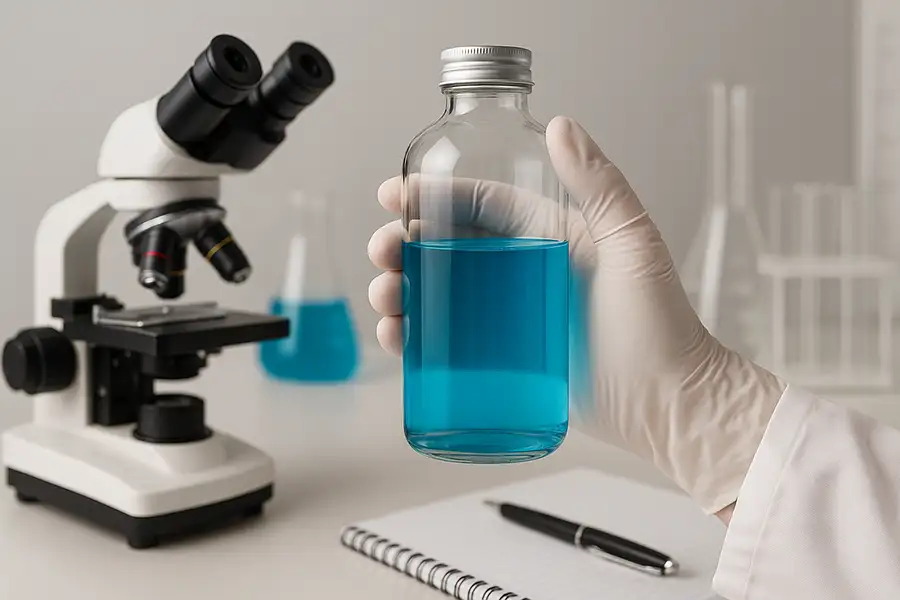 Industrial coolant sample being analyzed in lab setting