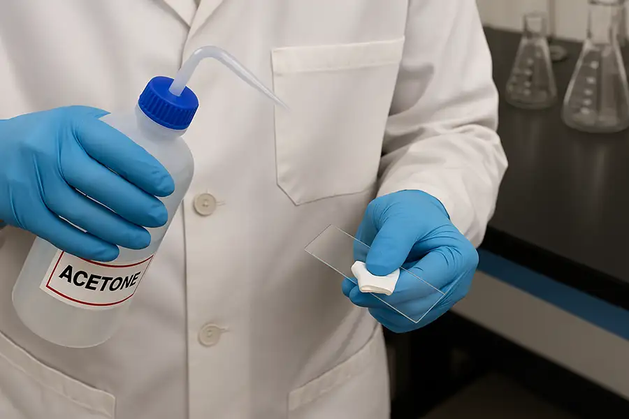Laboratory use of acetone for cleaning