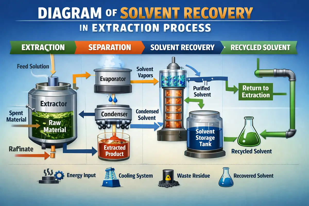 Diagram of solvent recovery in extraction process undefined