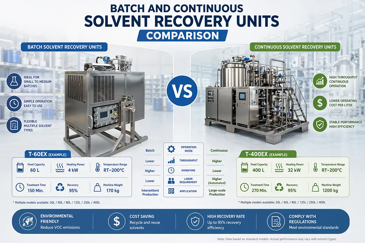 Batch and continuous solvent recovery units comparison undefined