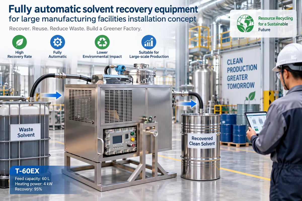 Fully Automatic Solvent Recovery Equipment for Large Manufacturing Facilities Fully automatic solvent recovery equipment for large manufacturing facilities installation concept