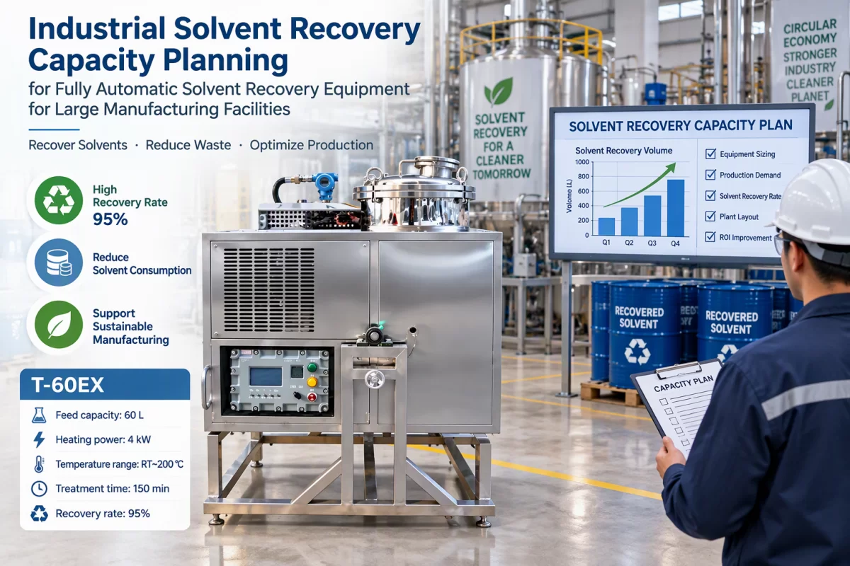 Industrial Solvent Recovery Capacity and Batch Planning Industrial solvent recovery capacity planning for fully automatic solvent recovery equipment for large manufacturing facilities