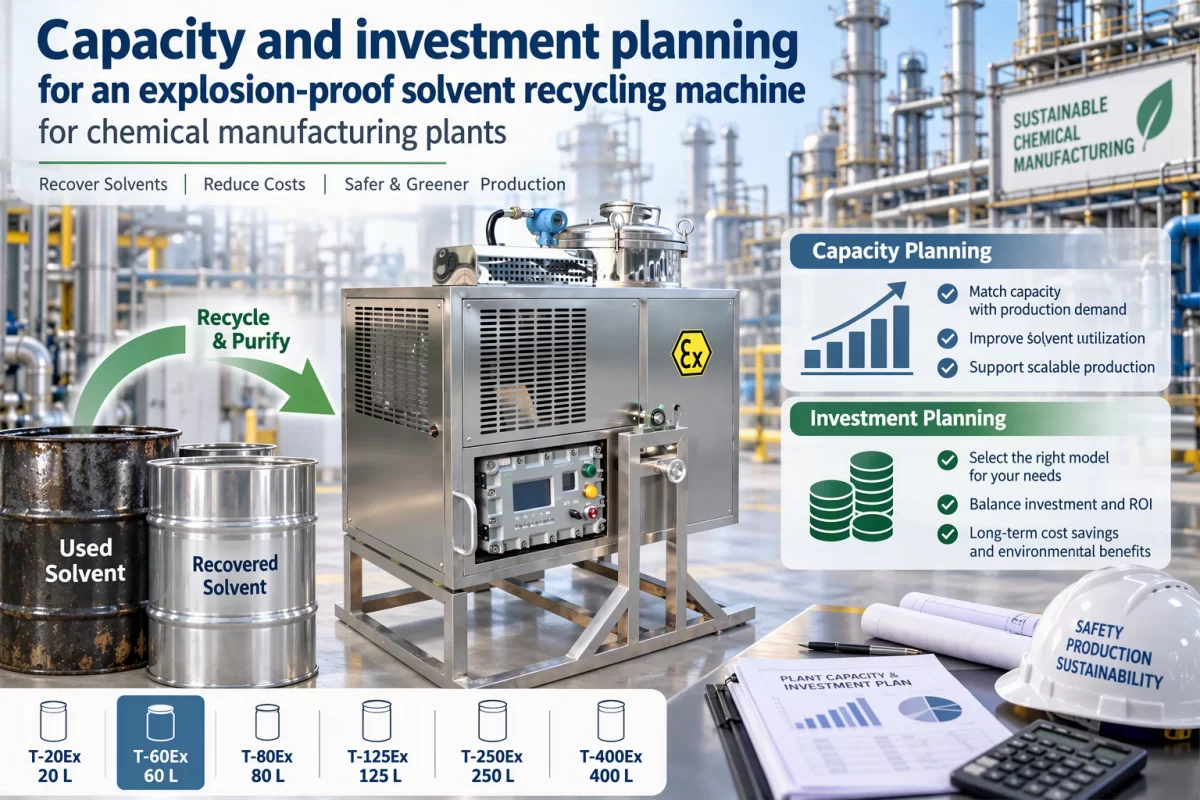 Solvent Recycling Equipment Selection and Investment Planning Capacity and investment planning for an explosion-proof solvent recycling machine for chemical manufacturing plants
